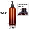 JUVITUS 16 oz / 500 ml Amber Slim PET Plastic Bottles (BPA Free) with Black Lotion (Lock Down) Pump (6 Pack) view 2