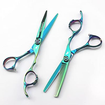 Hair Cutting Scissors, 6 Inch Green Japan Hair Scissors 440C Hairdressing Scissors Thinning Shears Hairdresser Hair Cutting Scissor Set BY ZZYY (Color : Set1)