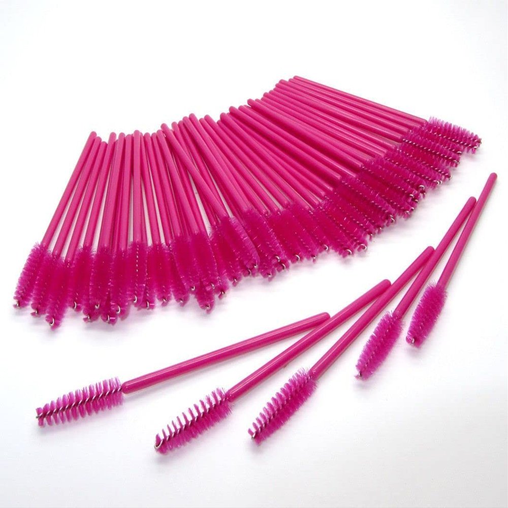 200 PCS Disposable Eyelash Mascara Brushes Makeup Brush Wands Applicator Makeup Kits (Dark Pink)