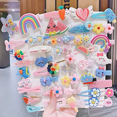 Cute Princess Hair Clips girl hair clips Accessories Scrunchies / Rainbow Watermelon Starfish Lollipop Ice Cream (HA3) (7 - Set of 42)