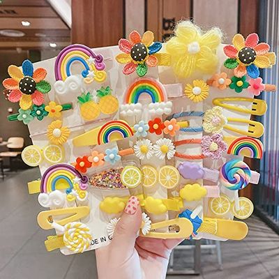 Cute Princess Hair Clips girl hair clips Accessories Scrunchies / Rainbow Watermelon Starfish Lollipop Ice Cream (HA3) (15 - Set of 36)