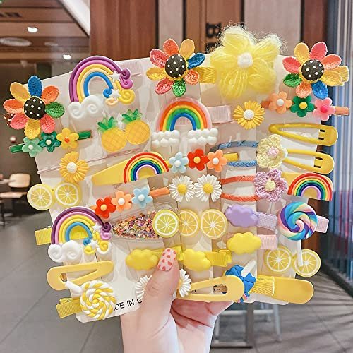Cute Princess Hair Clips girl hair clips Accessories Scrunchies / Rainbow Watermelon Starfish Lollipop Ice Cream (HA3) (15 - Set of 36)