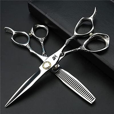 Hair Cutting Scissors, Bearing Screw 6 Inch Thinning Scissors Hair Scissors Senior Barber Scissors Hair Salon Styling Hairdressing Tools 440C Steel BY ZZYY (Color : Set)