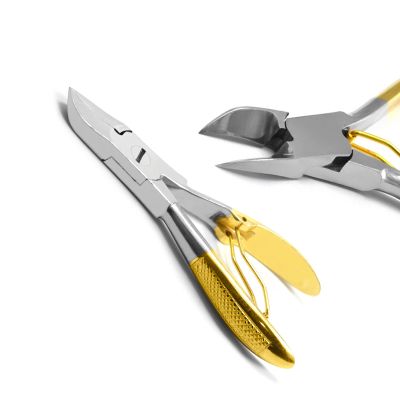 MEDSPO Professional Ingrown Toe Nail Cutters Clippers Pliers | Side Cutters Straight Curved | Beauty Gauges | Cuticle Pushers Skin Knife (Half Gold Cutter 10cm)