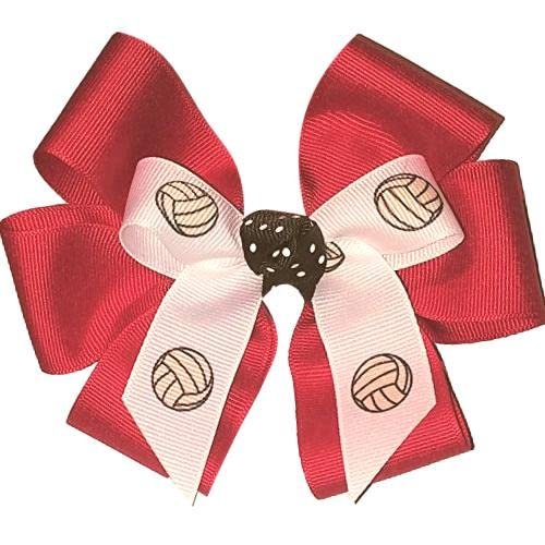 Volleyball hair bow with six loops, Made in the USA, White Pony Band, many colors (Red)