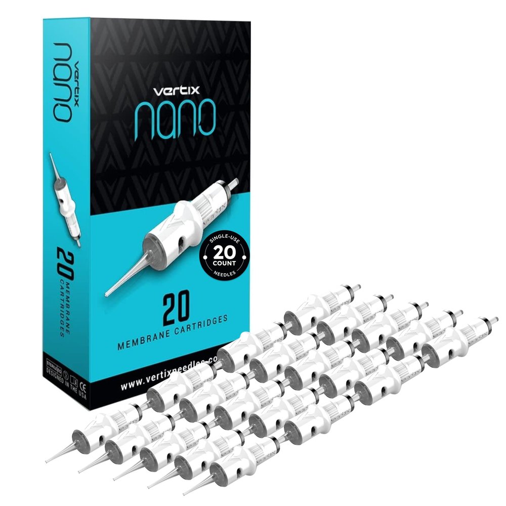 Vertix Nano Membrane Tattoo Cartridge Needles - Transparent & Detachable Tips - Medical-Grade 316L Stainless Steel - Tattoo Supplies and Equipment - 3 Tight Round Liner - 0.33mm (20 Count)