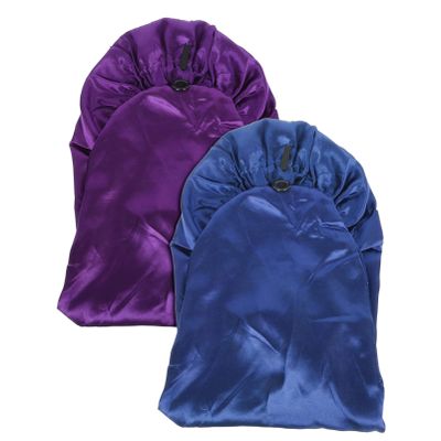 Beaupretty 2pcs Buckle Long Shower Caps for Women Hair Care Hat Silk Bonnet Elastic Headbands Beauty Headband Comfortable Silky Cap Miss Purple Satin Cosmetic Nursing Cap