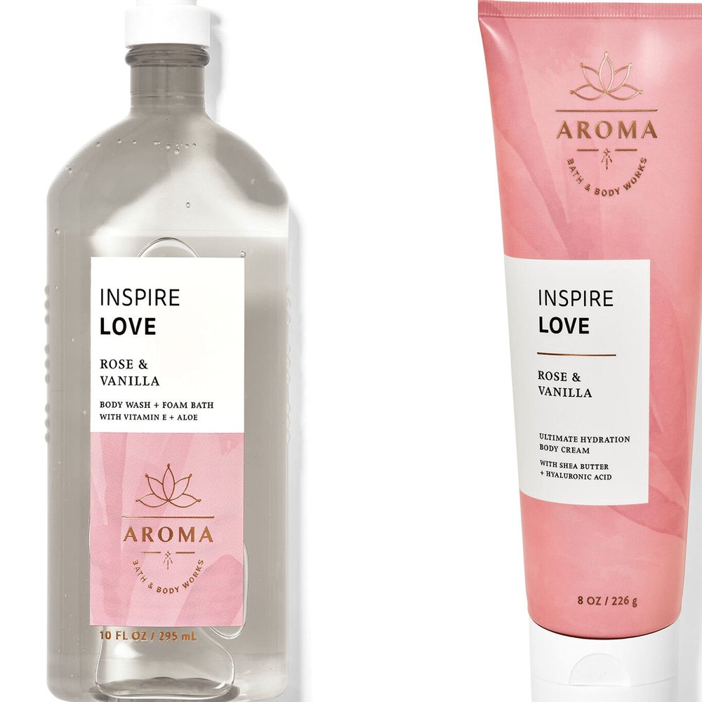 Bath & Body Works - Aromatherapy - Love - Rose Vanilla 2 pc Bundle - Body Wash & Foam Bath & Body Cream -2020