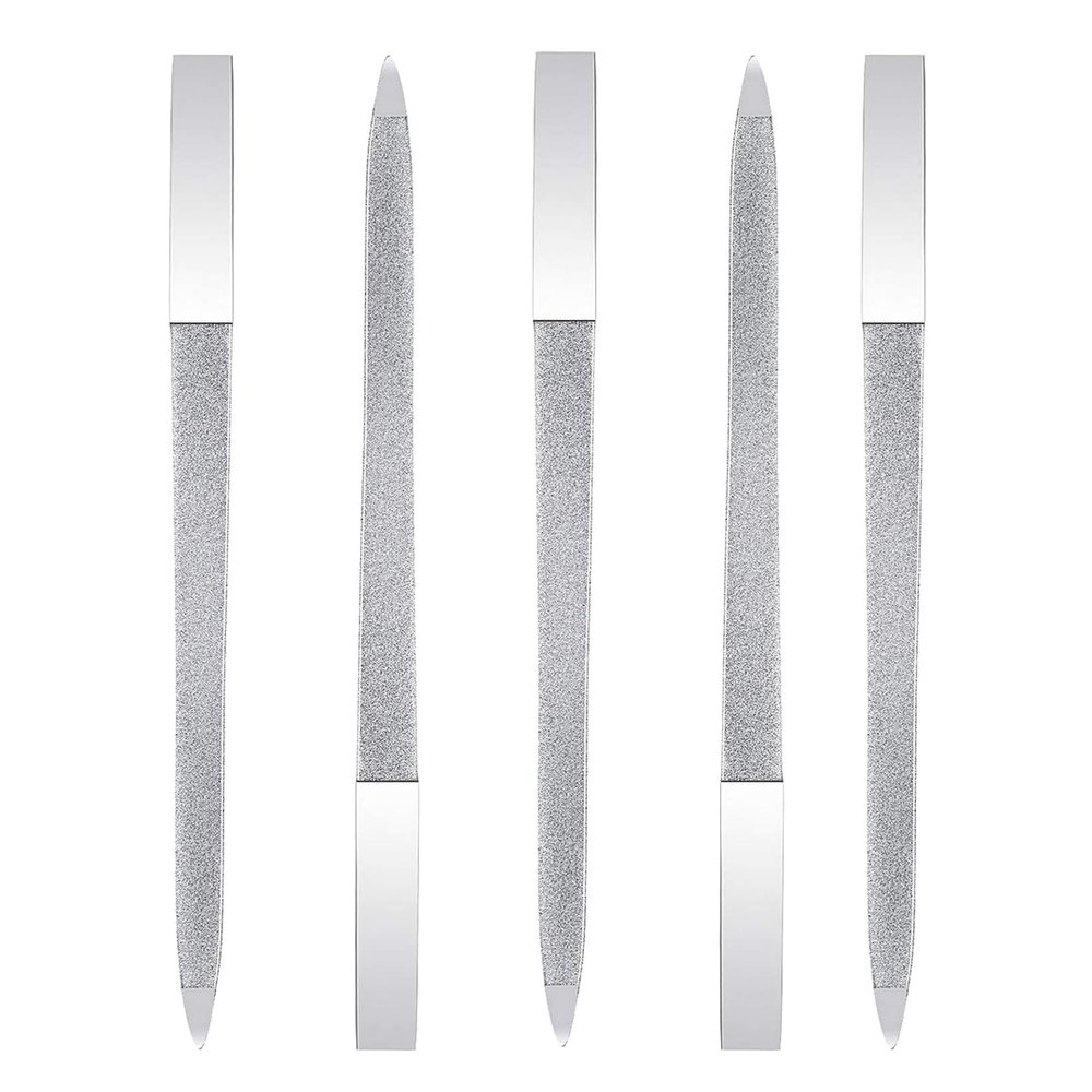 5 PCS Diamond Nail File Double Sided Metal Fingernail Manicure Files for Polish Nail, Removes Nail Ridges 7 Inches