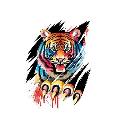 WIRESTER Temporary Tattoo Stickers for Adults Men Women, Fake Tattoos on Face Hand Neck Wrist Party Favor Body Art, Tattoo Sheet 6 x 7.87 inch - Tiger Claws