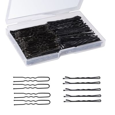 200 Pcs Hair Pins Kit, Bobby & U Shaped Bun Pins - Gifts for Women & Girls, Wedding Hairstyles (Black, 2Inch)