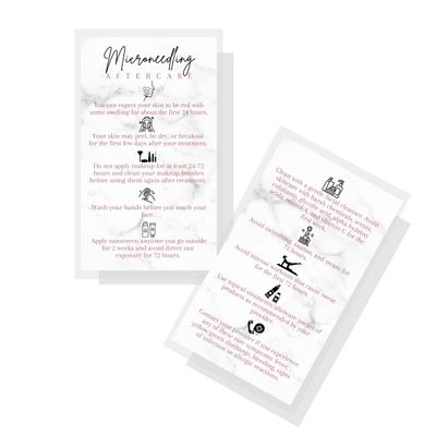 Lashicorn Microneedling Aftercare Cards | 50 Pack | Size 2x3.5 inches Business Card Size | Skin Rejuvenating Microneedling | AntiAging AntiWrinkle Microneedle | Marble Design