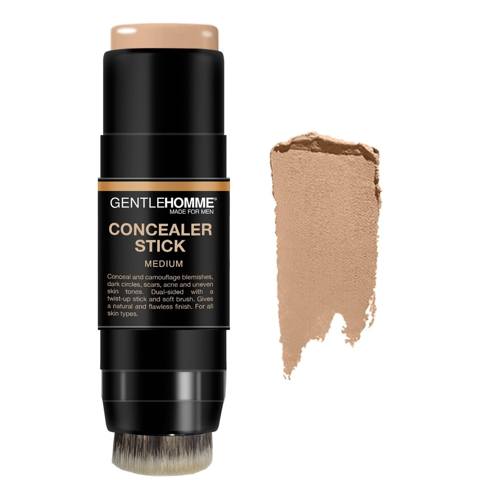 Concealer Stick with Brush for Men - Eraser Dark Circles - Mens Multi-Use Concealer - Dual Sided Full Coverage with Soft Brush - Buildable Coverage Makeup - All Skin Types - (Medium)