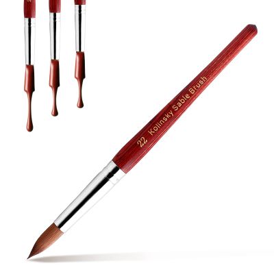 Kolinsky Acrylic Nail Brush Size 22, Acrylic Nail Brush for Acrylic Powder Nail Carved and Extend Nails, Kolinsky Hair Red Wooden Handle for Beginner and Professional