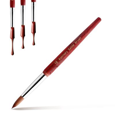 Kolinsky Acrylic Nail Brush Size 18, Acrylic Nail Brush for Acrylic Powder Nail Carved and Extend Nails, Kolinsky Hair Red Wooden Handle for Beginner and Professional