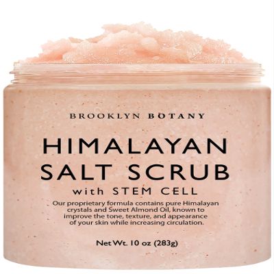 Brooklyn Botany Himalayan Salt & Stem Cell Body Scrub - Moisturizing and Exfoliating Body, Face, Hand, Foot Scrub - Fights Stretch Marks, Fine Lines, Wrinkles - Great Gifts for Women & Men - 10 oz