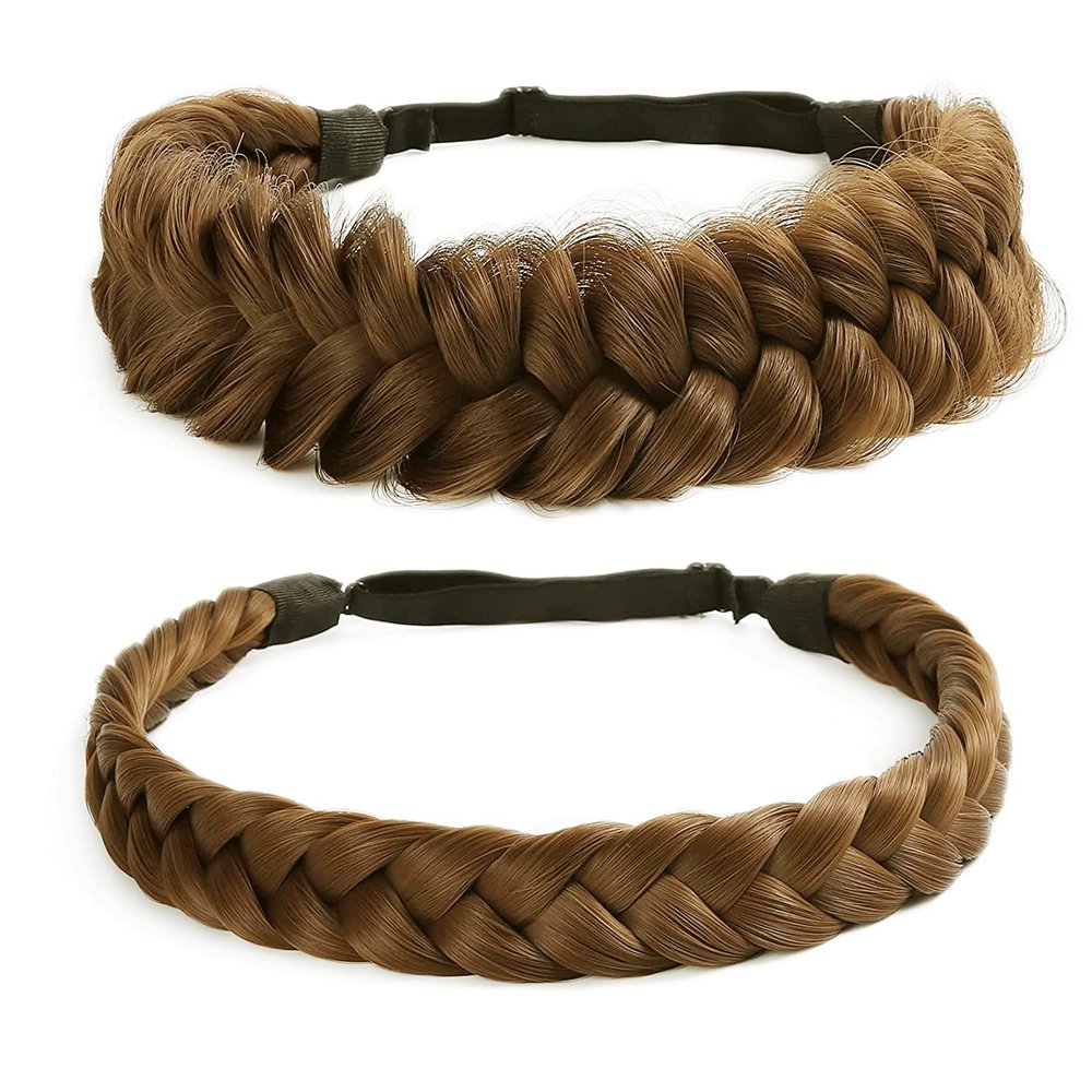 STHEJFB Braid Headband 2 3 Strands combinations Messy Wide Chunky Fluffy Elastic Stretch Hairpiece Braided Headband Women Girl Beauty accessory (Braid pioneer C)