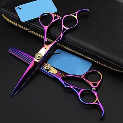 Hair Cutting Scissors, Japan 5.5" set professional hairdresser's left-hand scissors hairdressing scissors hair cutting scissors barber thinning shears BY ZZYY (Color : Set with bag)