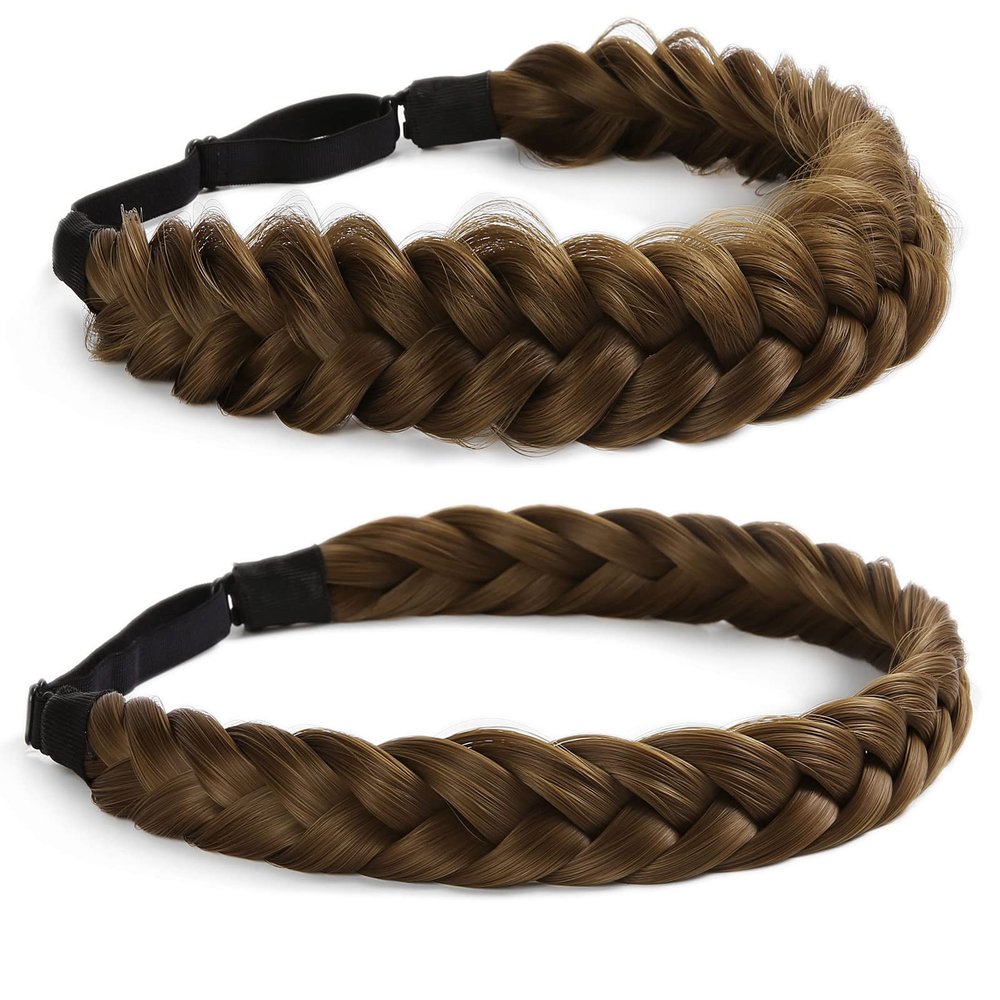 STHEJFB Braid Headband 2 3 Strands combinations Messy Wide Chunky Fluffy Elastic Stretch Hairpiece Braided Headband Women Girl Beauty accessory (Braid pioneer B)