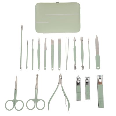 18pcs Green Manicure Set Nail Clippers Nail Trimmer Manicure Pedicure Tools Nail Accessories Nail Tool Nail File Manicure Grooming Kit Manicure Tool Professional Nail Manicure