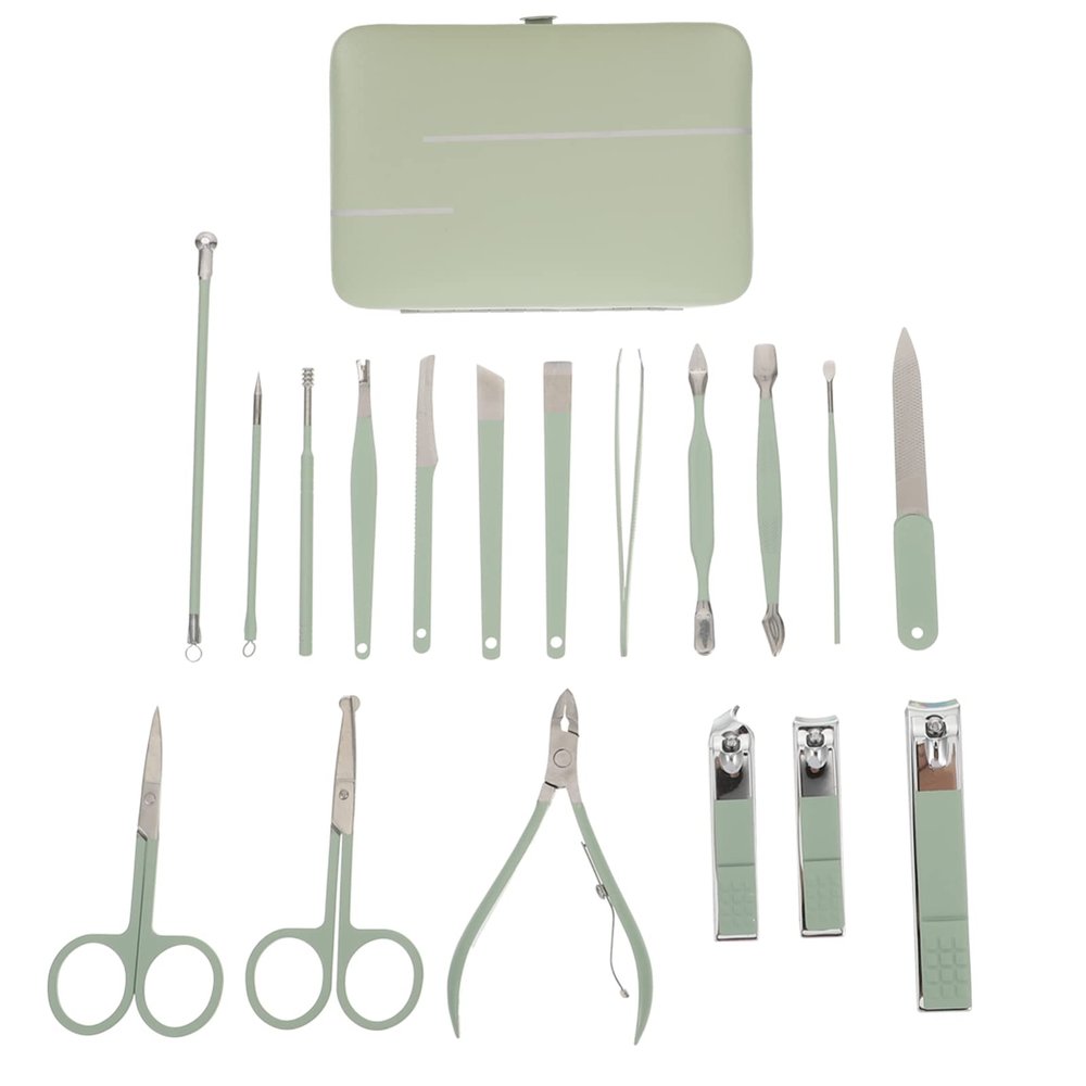 18pcs Green Manicure Set Nail Clippers Nail Trimmer Manicure Pedicure Tools Nail Accessories Nail Tool Nail File Manicure Grooming Kit Manicure Tool Professional Nail Manicure