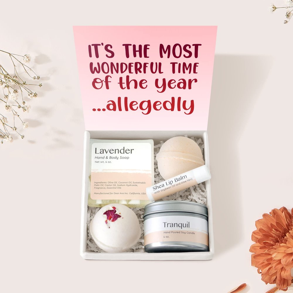 Dear Ava Spa Gifts for Women - Organic Self Care luxury Anti Stress Relaxing Bath and Body Kit Set Basket Box for Her with Heartfelt Card - Birthday Holiday Wedding Gift for Girls