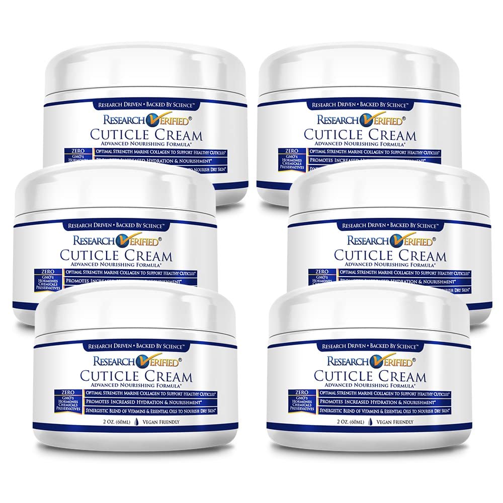 Research Verified Cuticle Cream - Heal and Maintain Healthy Cuticles and Nail Beds - 2 Oz - 6 Bottles - Made in The USA