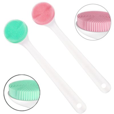 2 Pack Silcone Back Brush with Long Handle (Green+Pink)