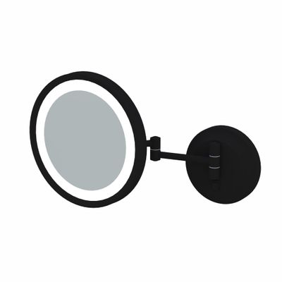 Aptations 9.63" LED Round Mirror - 5X Magnification | Switchable Cool & Warm Light | Hardwired LED Arm Wall Mirror | Makeup Mirror for Vanity, Bedroom, Bathroom | Energy Efficient (Matte Black)