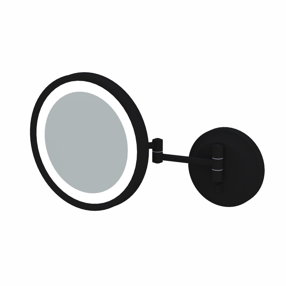 Aptations 9.63" LED Round Mirror - 5X Magnification | Switchable Cool & Warm Light | Hardwired LED Arm Wall Mirror | Makeup Mirror for Vanity, Bedroom, Bathroom | Energy Efficient (Matte Black)