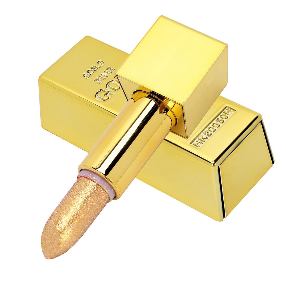 3.5g Sparkle Lipstick, Gold Bar Design Lipstick Long Lasting Lips Set Kit Lipgloss Lip Gloss Sets Makeup Cosmetics for Women(02)