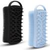 2 PC Silicone Body Scrubber, 2 in 1 Exfoliating Shower Bath Scrubber, Soft Silicone Loofah for Sensitive Skin, Shower Hair Scalp Massager, Easy to Clean, Lather Well (Blue&Black) view 1
