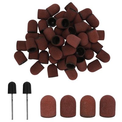 50Pcs Nail Drill Bits Sanding Bands, Professional Nail File Grinding Bands, 120# Grit Nail Art Sanding Cap with Sanding Shaft for Acrylic Nails Gel Manicures Pedicures Tools