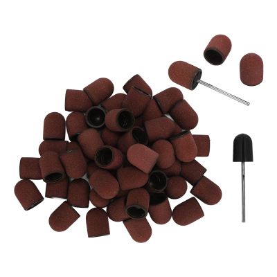 50Pcs Nail Drill Bits Sanding Bands, Professional Nail Polish Tool Kit, 180# Grit Nail Sanding Cap with 2pcs Sanding Shaft for Acrylic Nails Gel Manicures Pedicures Tools