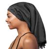 Heerf Extra Long Satin Bonnet Sleeping Hat Beanie Cap Baggy Hair Covering Black view 2