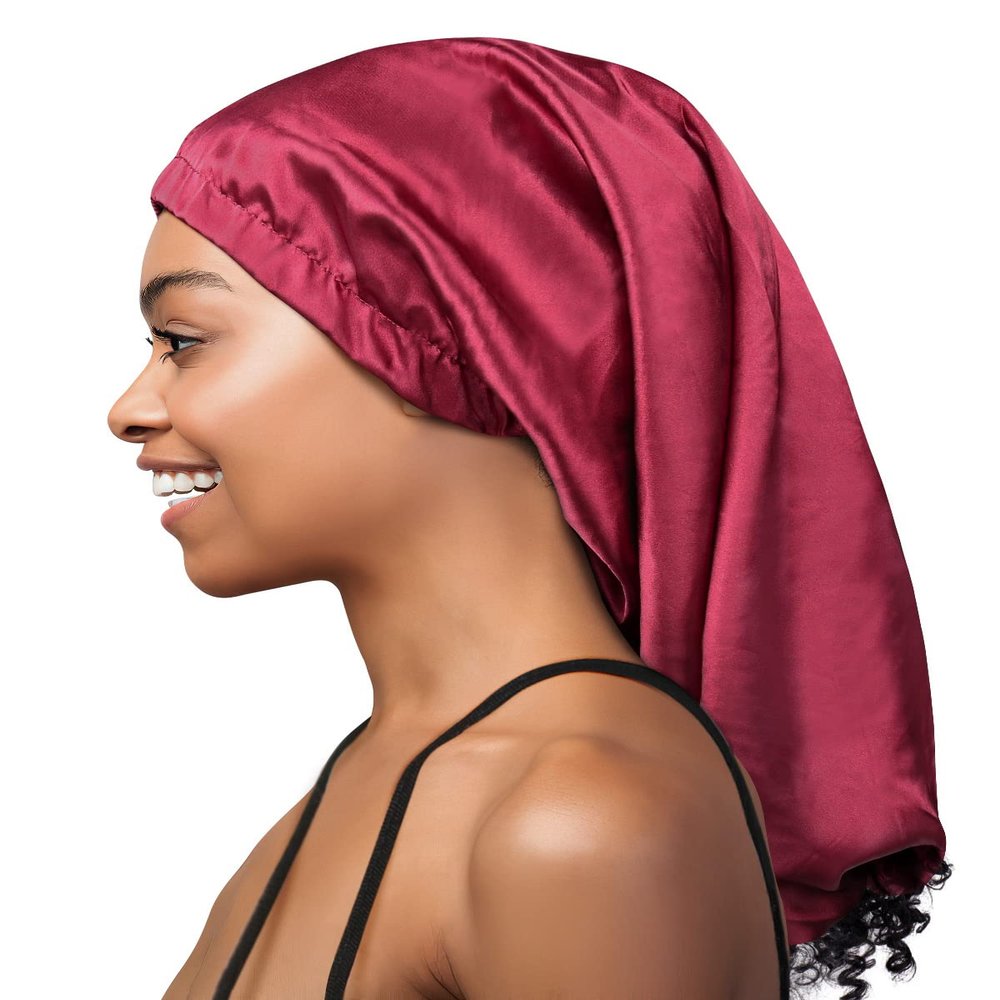 Heerf Women's Slouchy Beanie Satin Chemo Hat Baggy Sleep Cap Burgundy