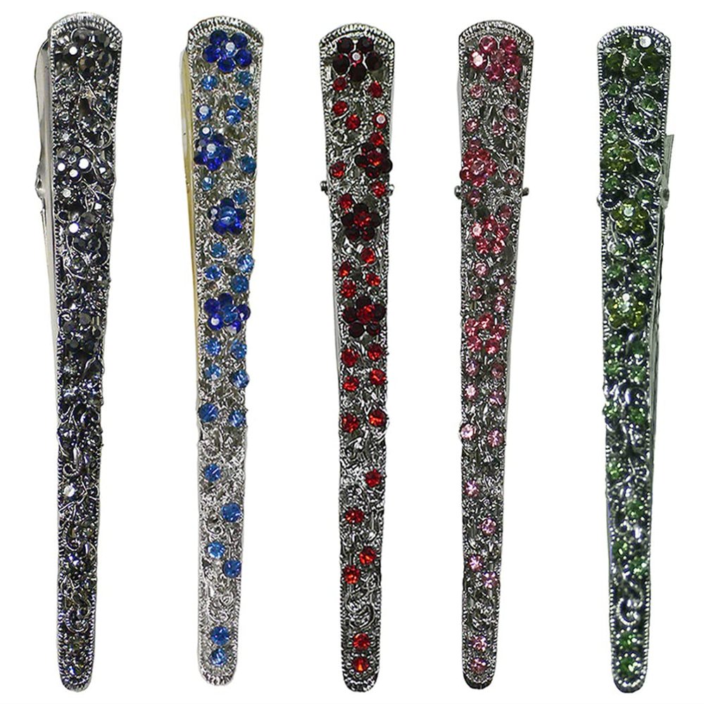 Set of 5 JCGY Alligator Strong Metal Hair Clips Long Duckbill Clips Beakclips for Hair Upstyling for Women Girls NM110-2-3nJnSnRnRosenGreen