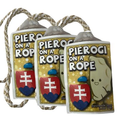 3 BARS Pierogi on a Rope | Novelty Soap on a Rope | Slovakian Harvest Gift Soap | 3.5oz (3 Pack), Brown
