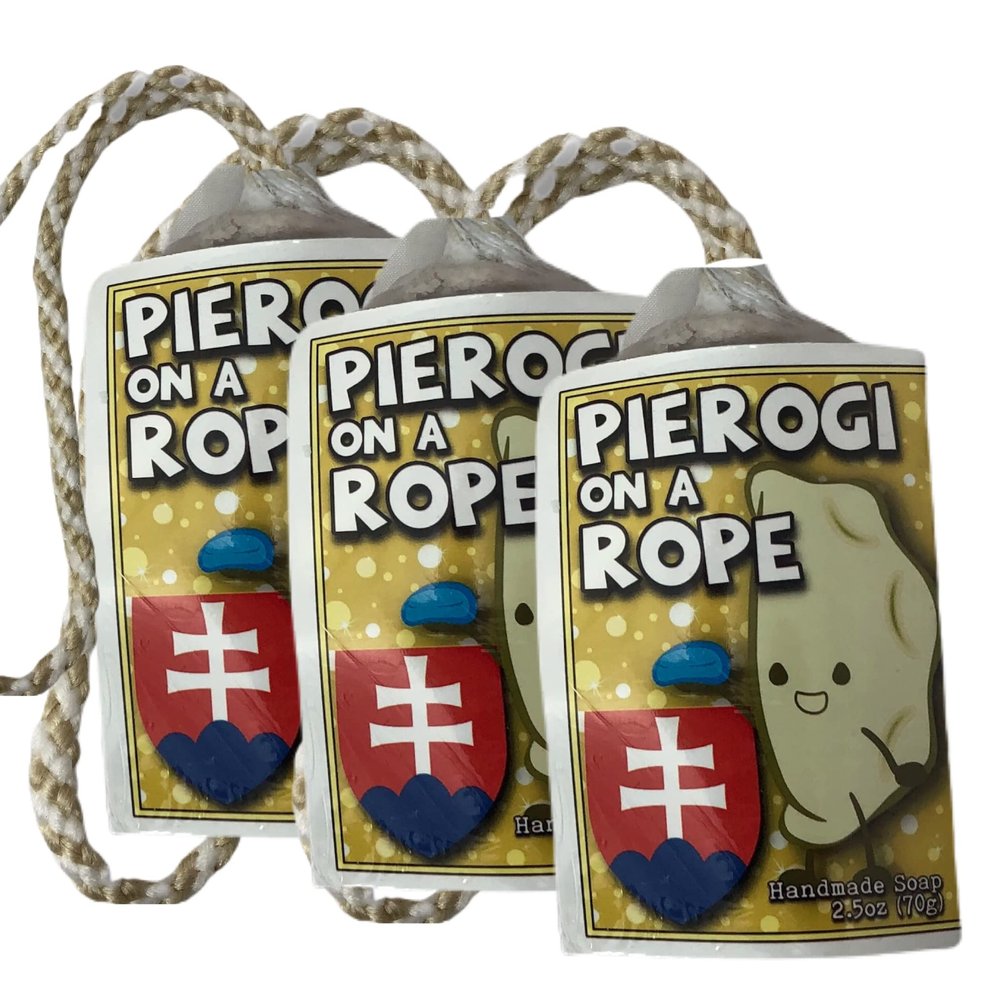 3 BARS Pierogi on a Rope | Novelty Soap on a Rope | Slovakian Harvest Gift Soap | 3.5oz (3 Pack), Brown