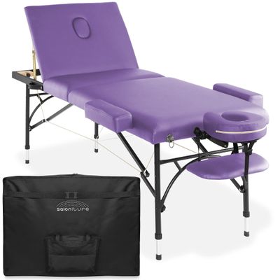 Saloniture Professional Portable Lightweight Tri-Fold Massage Table with Aluminum Legs - Includes Headrest, Face Cradle, Armrests and Carrying Case, Lavender
