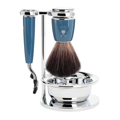MHLE RYTMO 4-Piece Black Fiber 3-Blade Razor Modern Luxury Wet Shaving Set - Perfect for Every Day Use, Barbershop Quality Close Smooth Shave