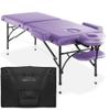Saloniture Professional Portable Lightweight Bi-Fold Massage Table with Aluminum Legs - Includes Headrest, Face Cradle, Armrests and Carrying Case - Lavender view 1