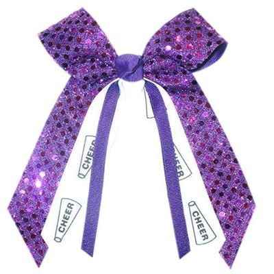 Cheer Sequin Hair Bow, Made in the USA, White Pony Band (Purple), many colors