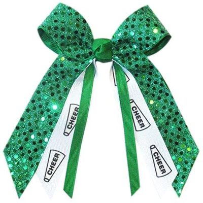 Cheer Sequin Hair Bow, Made in the USA, White Pony Band (Kelly), many colors