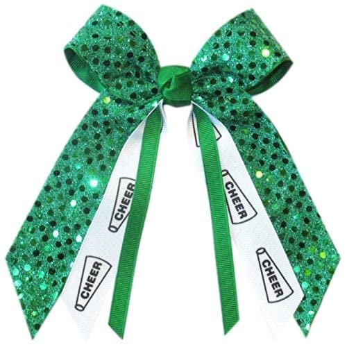 Cheer Sequin Hair Bow, Made in the USA, White Pony Band (Kelly), many colors