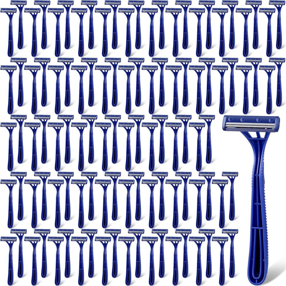 200 Pieces Disposable Razor Bulk for Men Individually Wrapped Twin Blades Shaving Razor for Shaving Safety Hotel Guest House Travel Home Use Portable, Blue