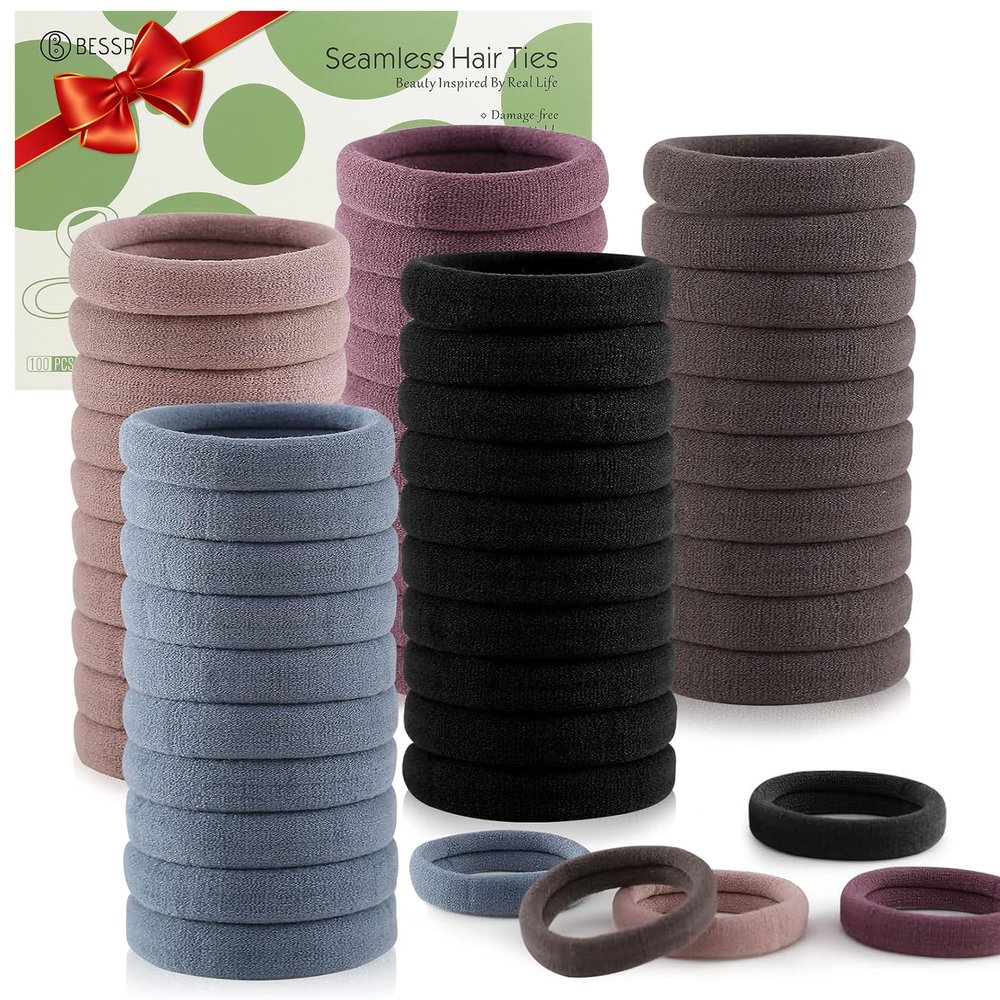 100 Pcs Thick Seamless Hair Ties, Ponytail Holders Hair Accessories No Damage for Thick Hair, Valentine's Day Valentine's Day Gift (Natural Colors)