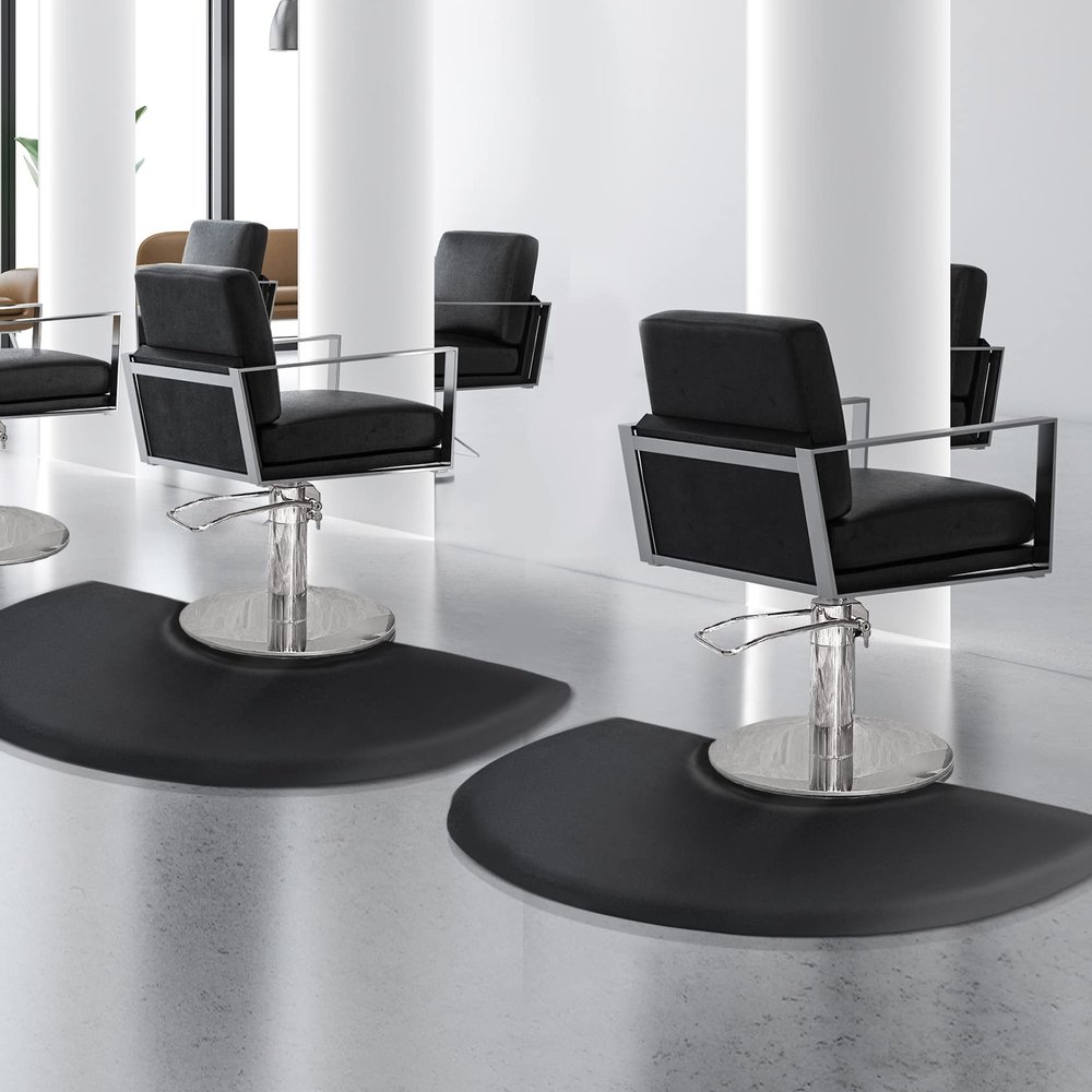 Salon mats for Hair Stylist 3'x4' Barber Shop Salon Chair Mats - Black Semi Circle Anti-Fatigue Floor Mat for Salon Chair - 5/8" Thick Salon Standing Mat