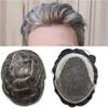 Transparent French Lace Mens Toupee Remy Human Hair Replacement System Bleached Knots Lace Front Thin Skin Mens Toupee Gray Brown Black Blonde Men Hair Piece Natural Wigs For Men (8"x10", #360 Dark Brown+60%Gray-100% Light to Med-Light) view 1