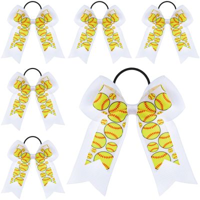 10 Pcs Softball Hair Bows Double Layers Softball Hair Bows with White Ribbon Softball Gifts for Girls Softball Accessories for Cheer Softball Ponytail Holder Scrunchies for Girl Women
